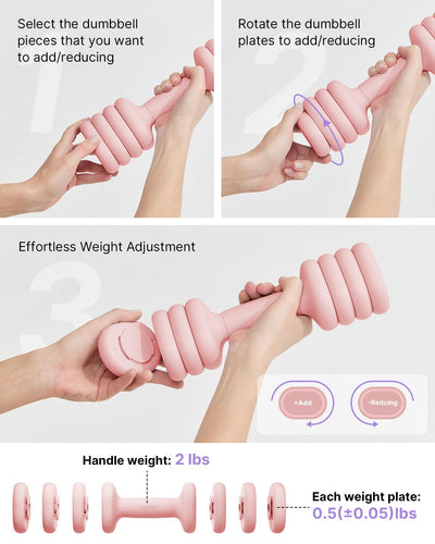 YOTTOY Adjustable Dumbbell Set of 2, 4-in-1 Hand Weights for Women at Home, Compact Free Weights Dumbbells Set with Soft Grip and Base, 2-5 lbs Each for Home Gym