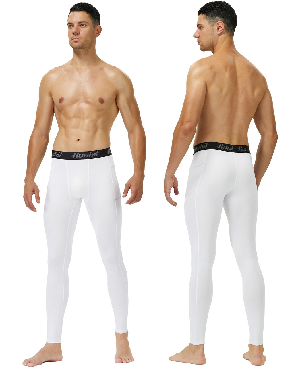 Runhit Mens Compression Pants Running Tights Pockets Sports Leggings Spandex Workout Cycling Athletic Thermal