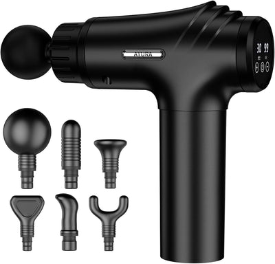 AYURA Massage Gun Deep Tissue, Muscle Massager Gun for Pain Relief, Percussion Massage Gun with 30 Speeds & 6 Heads, Portable Handheld Back Massage Gun for Athlets Men Women