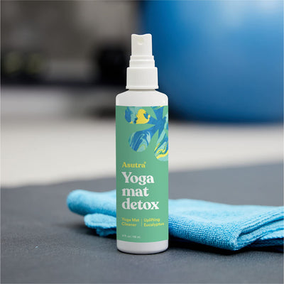 ASUTRA Yoga Mat Cleaner Spray (Energizing Peppermint), 4 fl oz - No Slippery Residue, Organic Essential Oils, Deep-Cleansing for Fitness Gear & Gym Equipment, Microfiber Towel Included