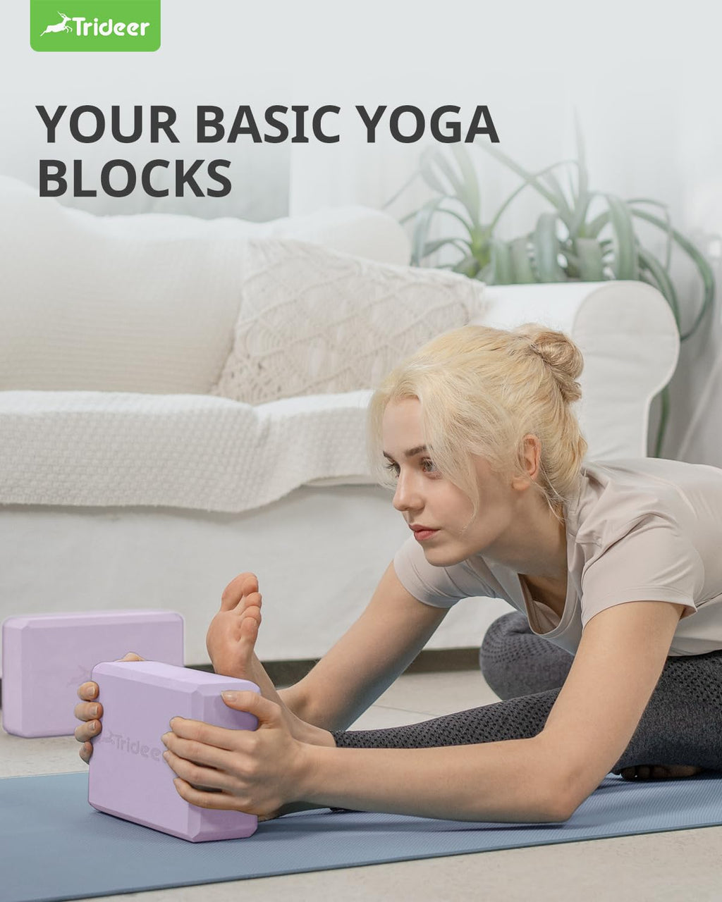Trideer Yoga Blocks 2 Pack, Soft Non-Slip Foam Blocks with Beveled Edges for Alignment and Stretching in Yoga, Pilates, and Dance - Supportive, Lightweight, Odor Resistant, Latex-Free