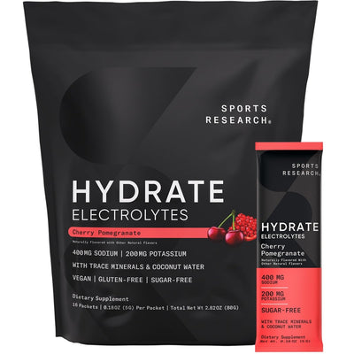 Sports Research® Hydrate Electrolytes Powder - Sugar-Free & Naturally Flavored with Vitamins, Minerals, and Coconut Water - Supports Hydration - Raspberry Lemonade - 90 Servings