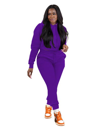 TOPSRANI Womens Two Piece Outfits Bodycon Tracksuit Sweatsuits Hoodie Solid Jogger Biker Workout Lounge Long Sleeve Pant Sets