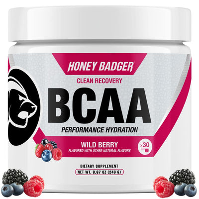Honey Badger BCAA + EAA Amino Acids Powder, BCAAs + L-Glutamine, Keto, Vegan, Sugar Free for Men & Women, Hydration & Post Workout Muscle Recovery Drink Mix, Pink Lemonade, 30 Servings