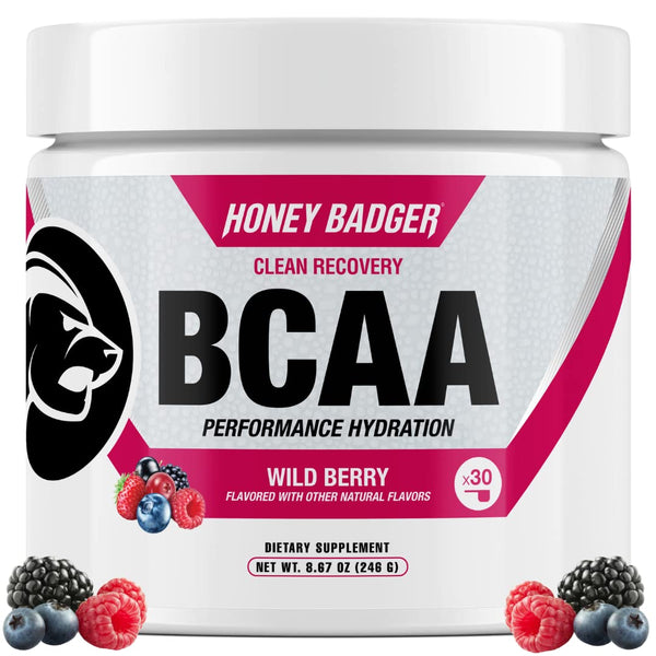 Honey Badger BCAA + EAA Amino Acids Powder, BCAAs + L-Glutamine, Keto, Vegan, Sugar Free for Men & Women, Hydration & Post Workout Muscle Recovery Drink Mix, Pink Lemonade, 30 Servings
