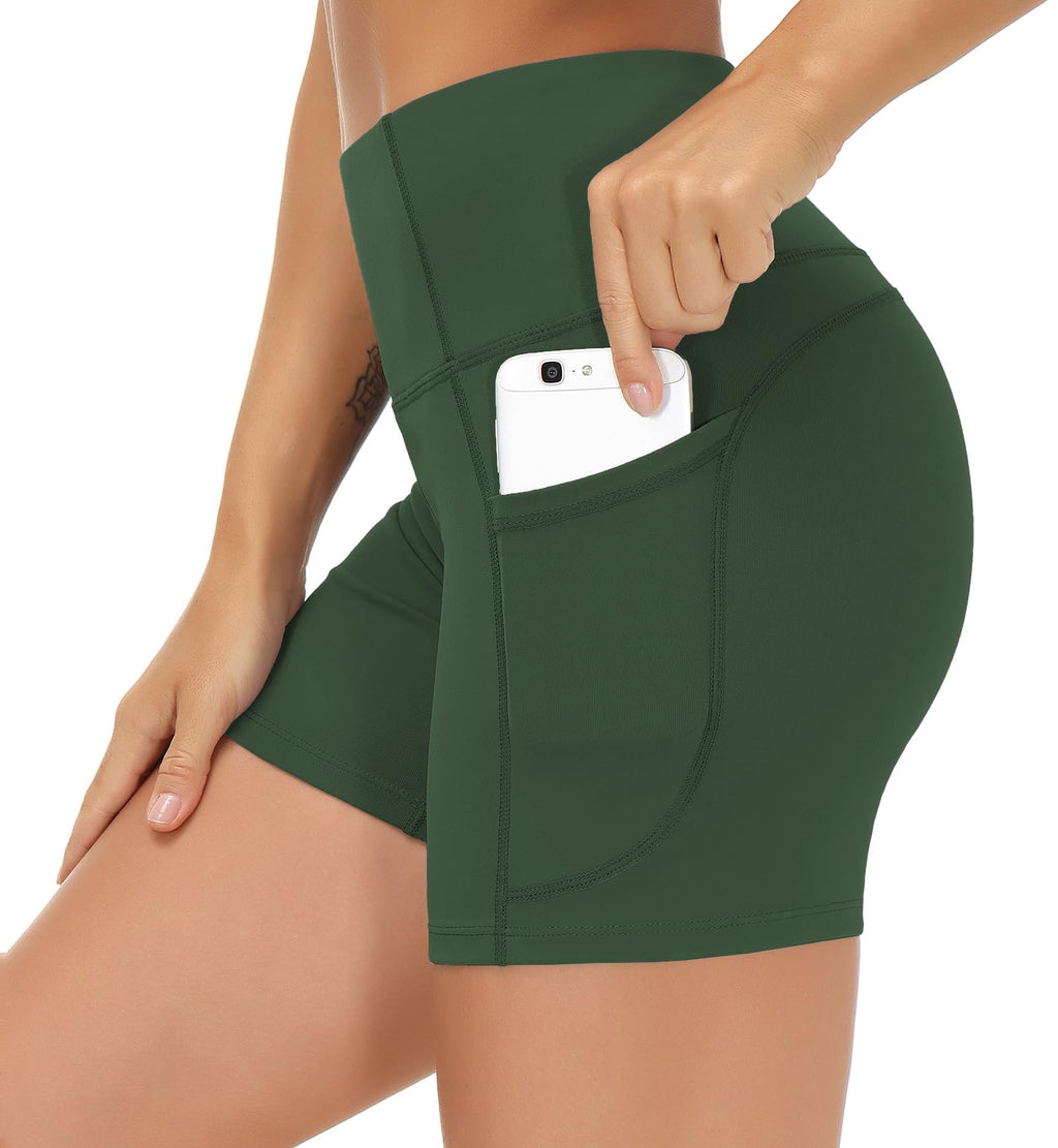 THE GYM PEOPLE High Waist Yoga Shorts for Women's Tummy Control Fitness Athletic Workout Running Shorts with Deep Pockets