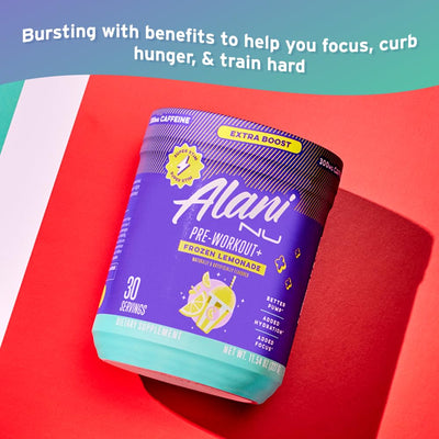 Alani Nu Pre Workout+ Powder Frozen Lemonade, Extra Boost, Sugar Free, 300mg Caffeine, L-Theanine, Beta-Alanine, Citrulline, 30 Servings