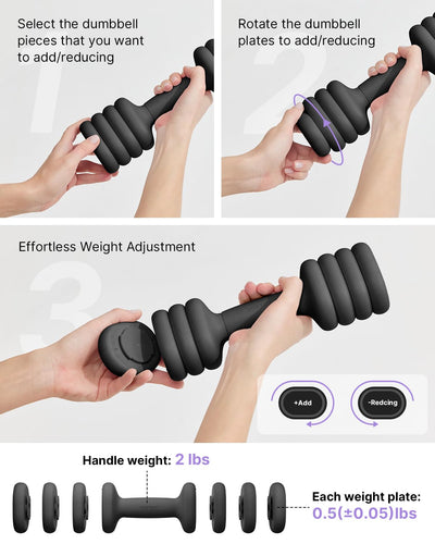 YOTTOY Adjustable Dumbbell Set of 2, 4-in-1 Hand Weights for Women at Home, Compact Free Weights Dumbbells Set with Soft Grip and Base, 2-5 lbs Each for Home Gym