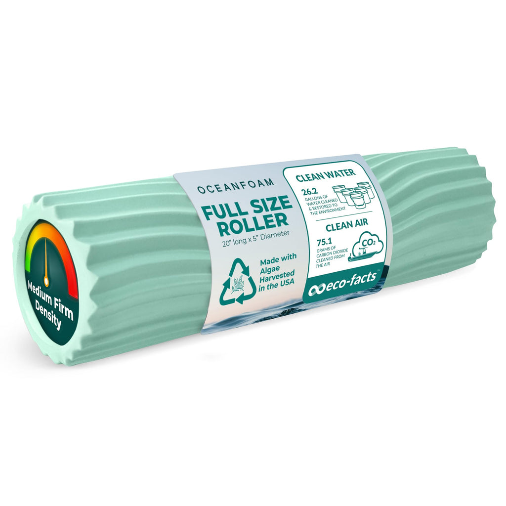 Oceanfoam Tidal Roller - Natural - Muscle Massage Foam Roller for Back Pain & Stretching - Firm and Ergonomic Wide Wave Textured - Yoga, Athletics, & Wellness - Full Size, 20" x 5"