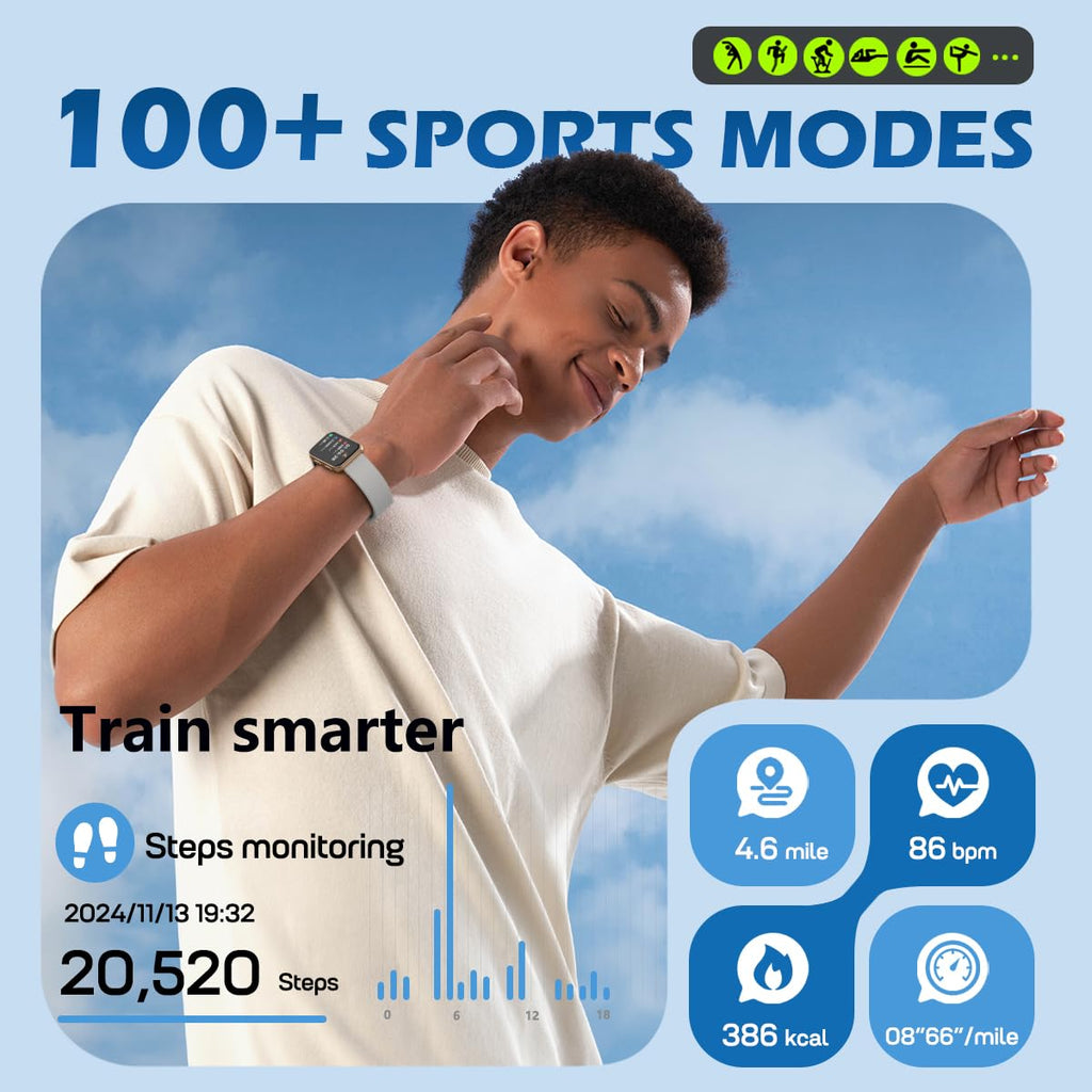 MorePro Health Fitness Tracker with Blood oxy-gen Monitor and 24/7 Heart Rate and Blood Pressure, Sleep Monitor, 120+ Sport Modes Waterproof Fitness Watch for Women Men Android iOS, Black