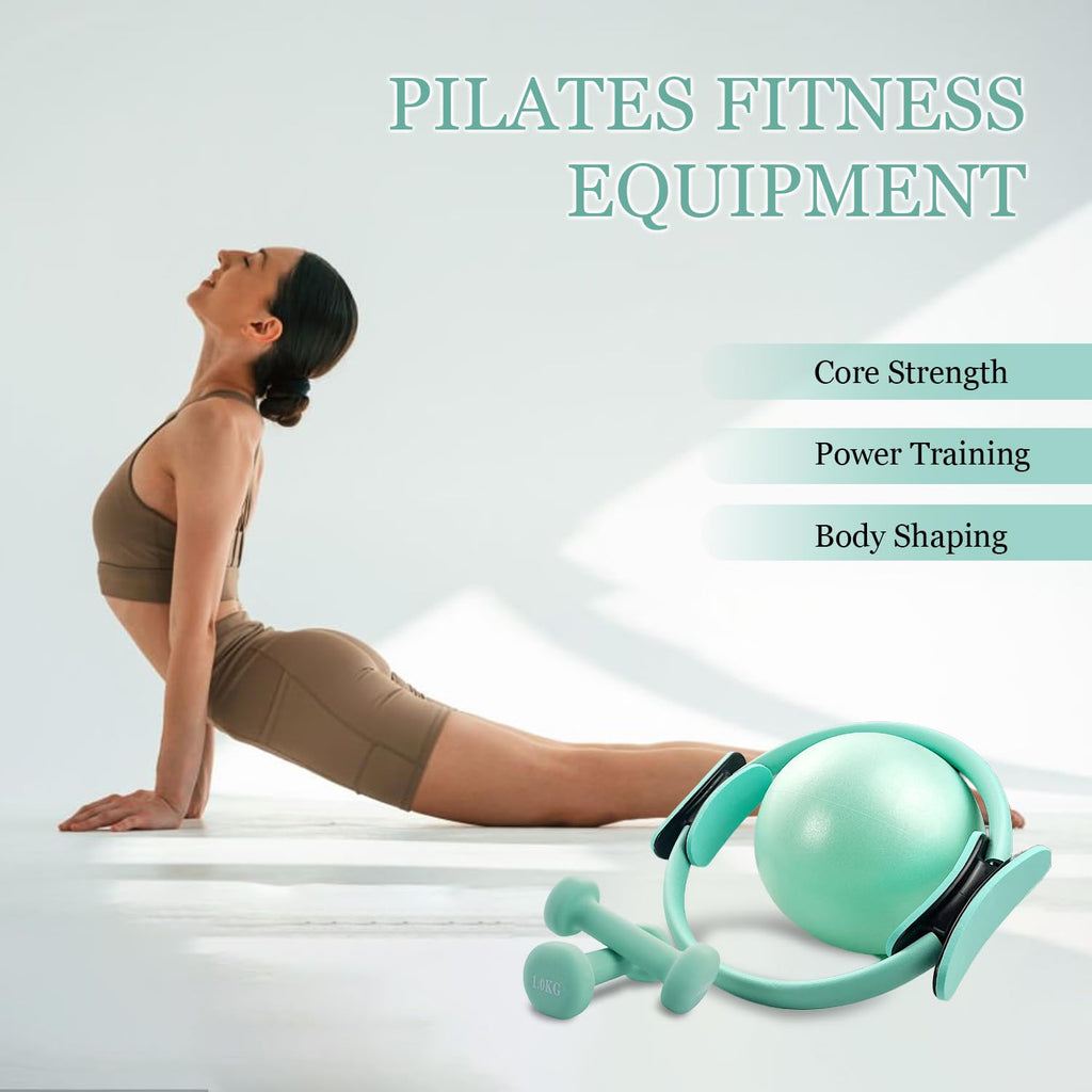 Pilates Equipment Kit for Home Workout, Pilates Ring and Ball Set with 2.2lb *2 Dumbbells, Fabric Resistance Bands, Tape Measure, Bag, Pilates Essentials Accessories for Women Yoga