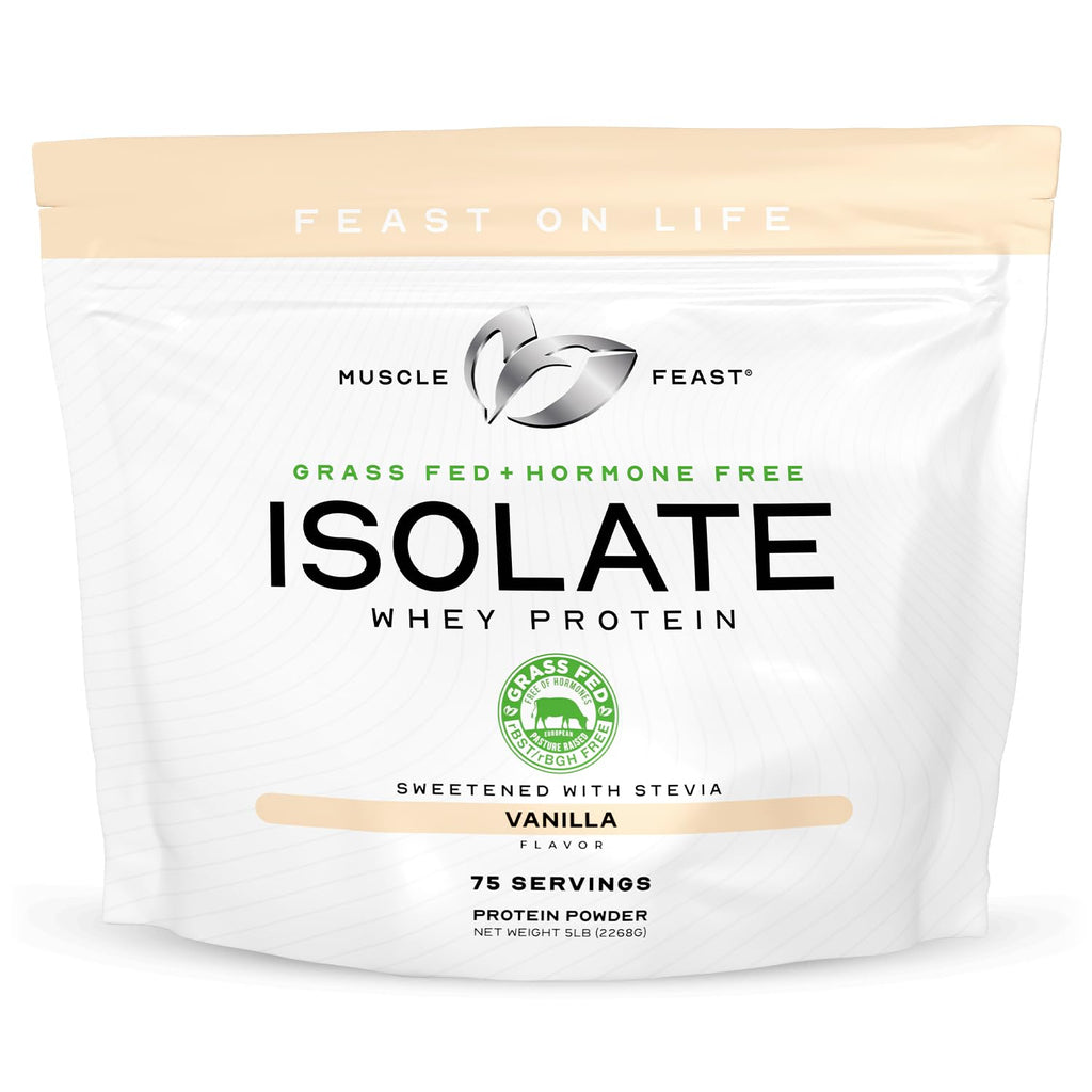 Muscle Feast Grass-Fed Whey Protein Isolate, All Natural Hormone Free Pasture Raised, Whey Isolate Protein Powder for Men and Women, Clean, Non-GMO & Gluten-Free, Isolate Protein - Unflavored, 5lb