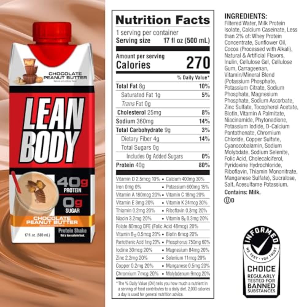 Labrada Lean Body Ready-to-Drink Cookies and Cream Protein Shake, 40g Protein, Whey Blend , 0 Sugar, Gluten No, 22 Vitamins & Minerals, (Recyclable Carton & Lid - Pack of 12) LABRADA , 17 Fl Oz (Pack of 12)