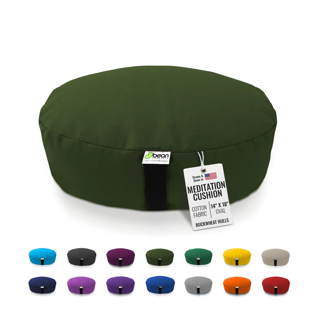 BEAN PRODUCTS Zafu Meditation Pillows for Sitting on Floor, Yoga Cushion, Cotton/Buckwheat fill Yoga Pillow, Zafu Meditation Cushion, Zen Kneeling Prayer Pad- MADE IN USA - 14" ROUND - SAFFRON