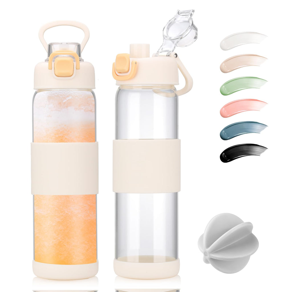 Glass Water Bottle for Protein Mixes 24 oz Protein Shaker Bottles with Whisk Ball Portable Leak Proof Shaker Blender for Fitness BPA Free