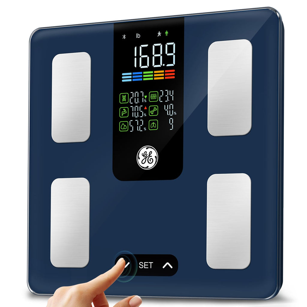 GE Smart Scale for Body Weight, BMI, Body Fat, Muscle Mass, Digital Bathroom Scales 500lbs for Bluetooth Weight Monitor 11.8" Large Platform Weighing Machine Health Analyzer with App