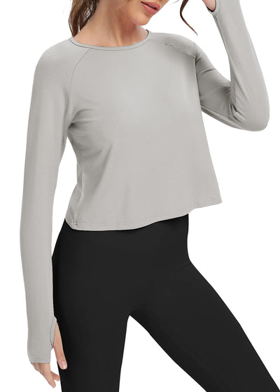Bestisun Long Sleeve Athletic Workout Shirts Sports Yoga Gym Crop Tops for Women