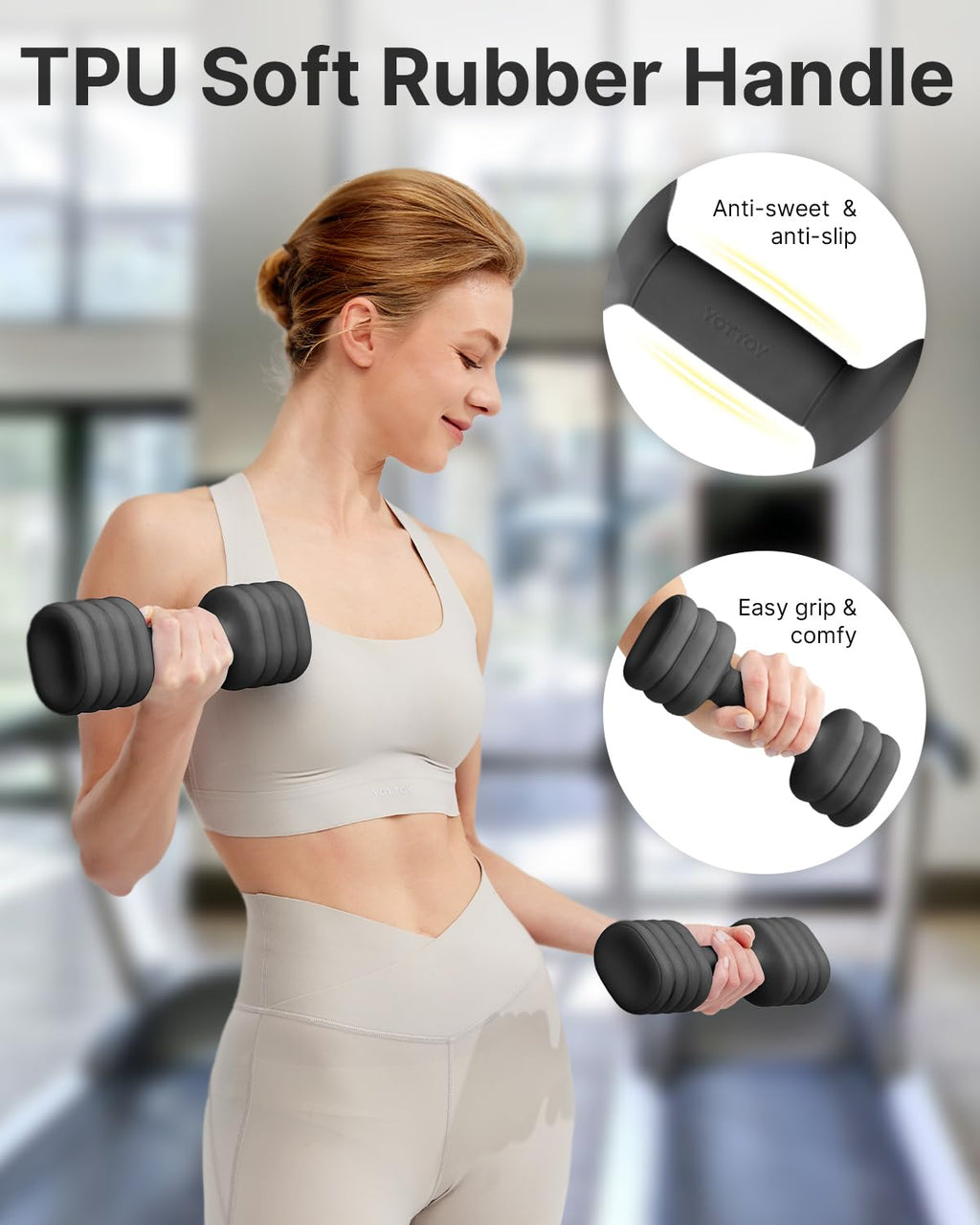 YOTTOY Adjustable Dumbbell Set of 2, 4-in-1 Hand Weights for Women at Home, Compact Free Weights Dumbbells Set with Soft Grip and Base, 2-5 lbs Each for Home Gym