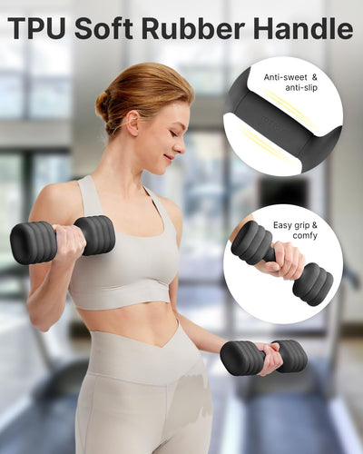YOTTOY Adjustable Dumbbell Set of 2, 4-in-1 Hand Weights for Women at Home, Compact Free Weights Dumbbells Set with Soft Grip and Base, 2-5 lbs Each for Home Gym