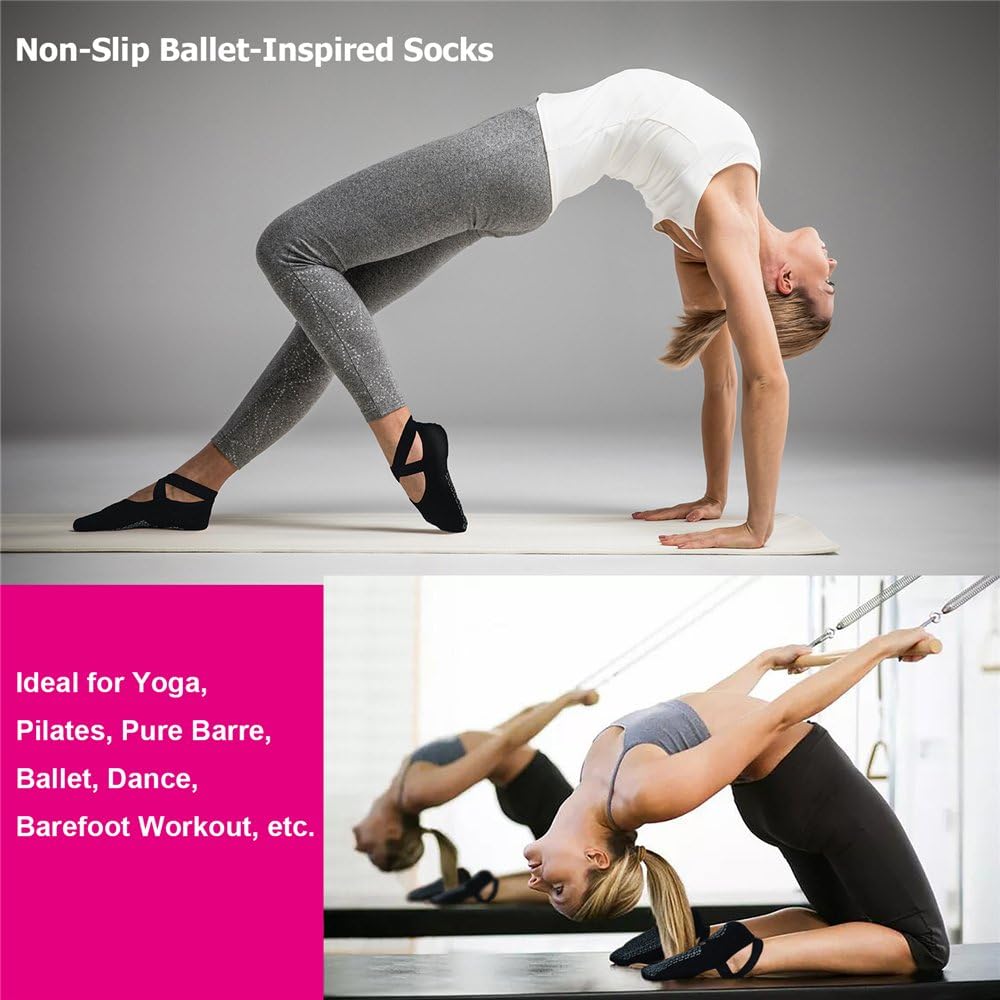 Ozaiic Pilates Socks for Women Non Slip Grip, Yoga Socks with Grippers for Barre, Hospital, Ballet, Dance, Barefoot Workout