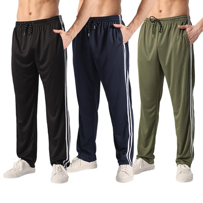 ZH 3 Pack Men's Sweatpants Open Bottom Joggers Lightweight Quick Dry Athletic Pants with Pockets for Workout & Lounge