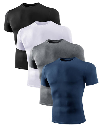 Niksa Men's Compression Shirts 1/2/4 Pack, Workout Gym Shirt Short Sleeve, Moisture Wicking Active Fit Base Layer T-Shirt
