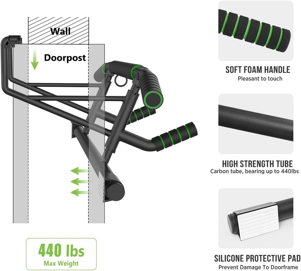 New Upgrade Pull Up Bar for Doorway - Foldable Design & Space-Saving, Upto 440 Lbs Capacity, No Screwing or Slipping - USA Original Patent, Designed, Shipped, Warranty