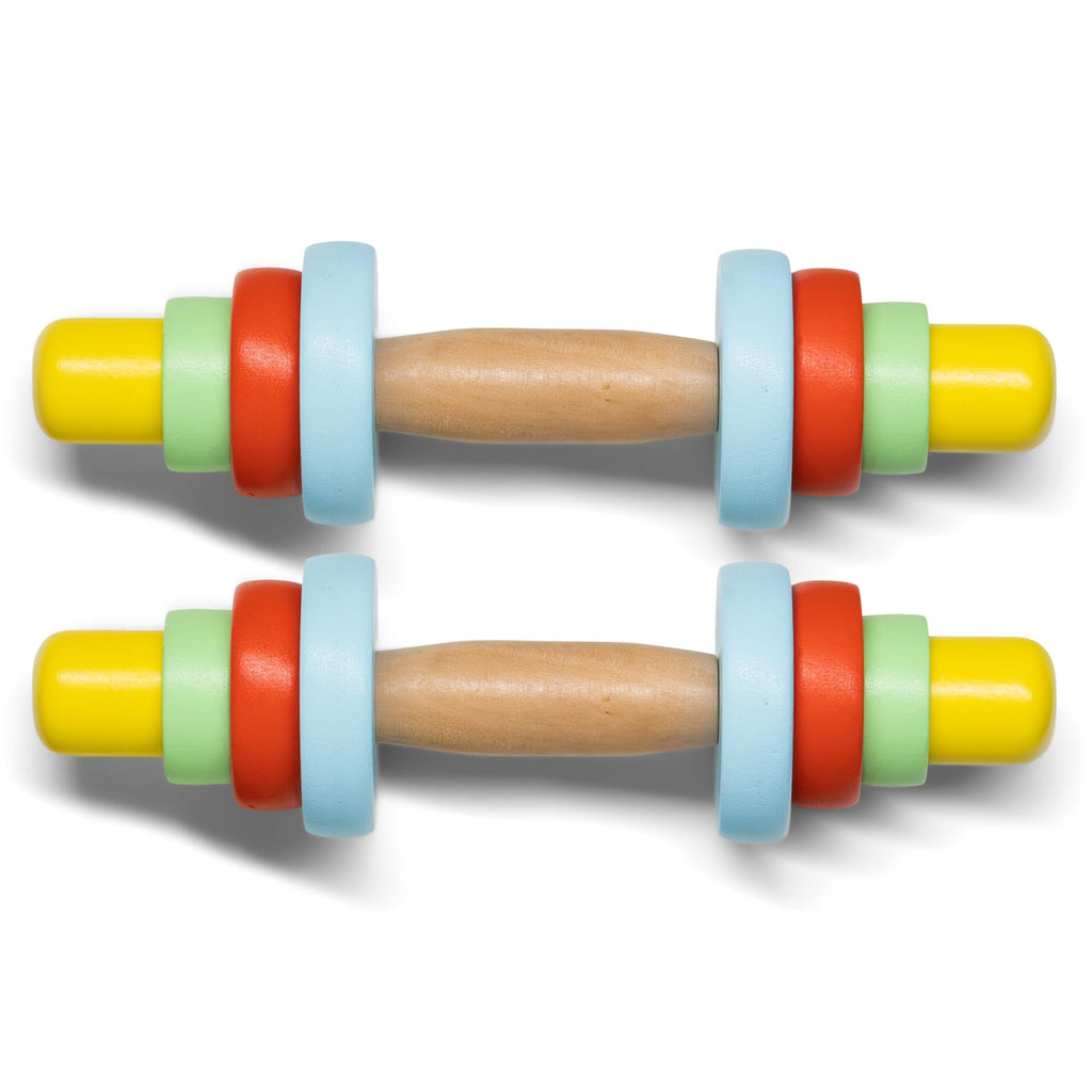 Wooden Toy Dumbbell Set: Colorful Toddler Workout Equipment - Fun Exercise Weights for Children - Safe and Durable Kids Weight Set - Active Play and Fitness Habits - 2pc Kids Gym