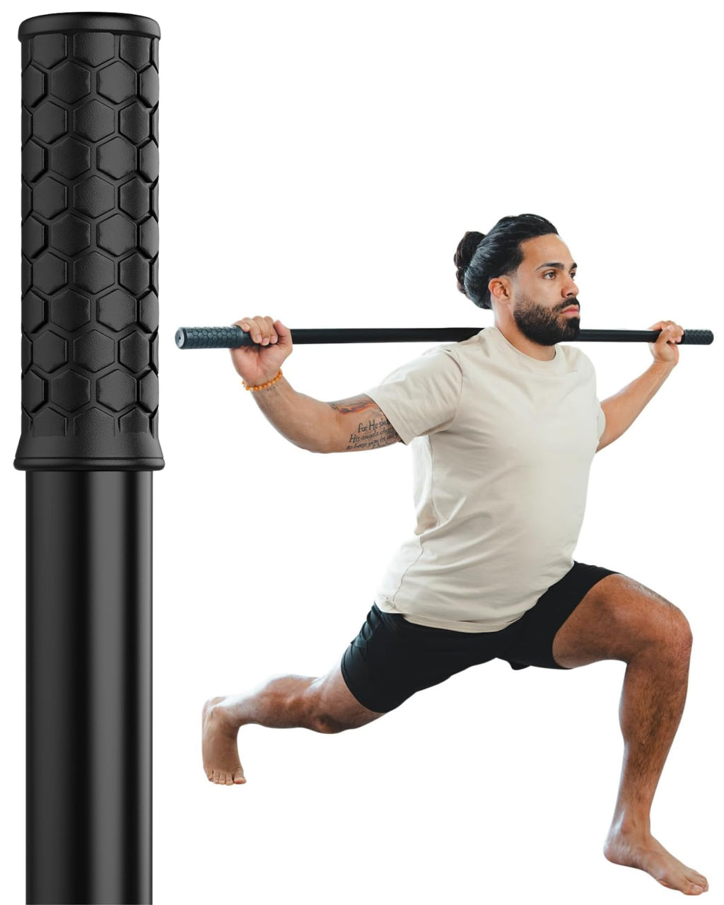 5ft Yoga Stick Made from Natural Bamboo - Stretching Stick for Mobility, Balance, Pilates & Physical Therapy - Exercise Stick with Non-Slip Ends - Includes 20+ Video Tutorials