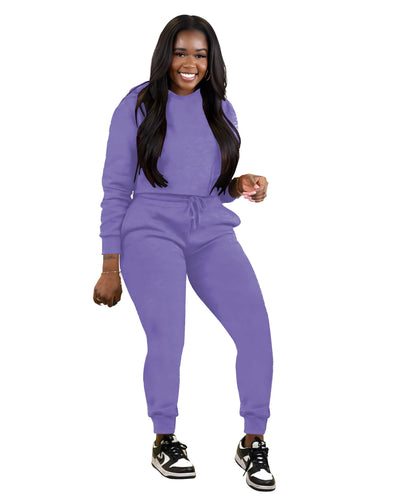 TOPSRANI Womens Two Piece Outfits Bodycon Tracksuit Sweatsuits Hoodie Solid Jogger Biker Workout Lounge Long Sleeve Pant Sets