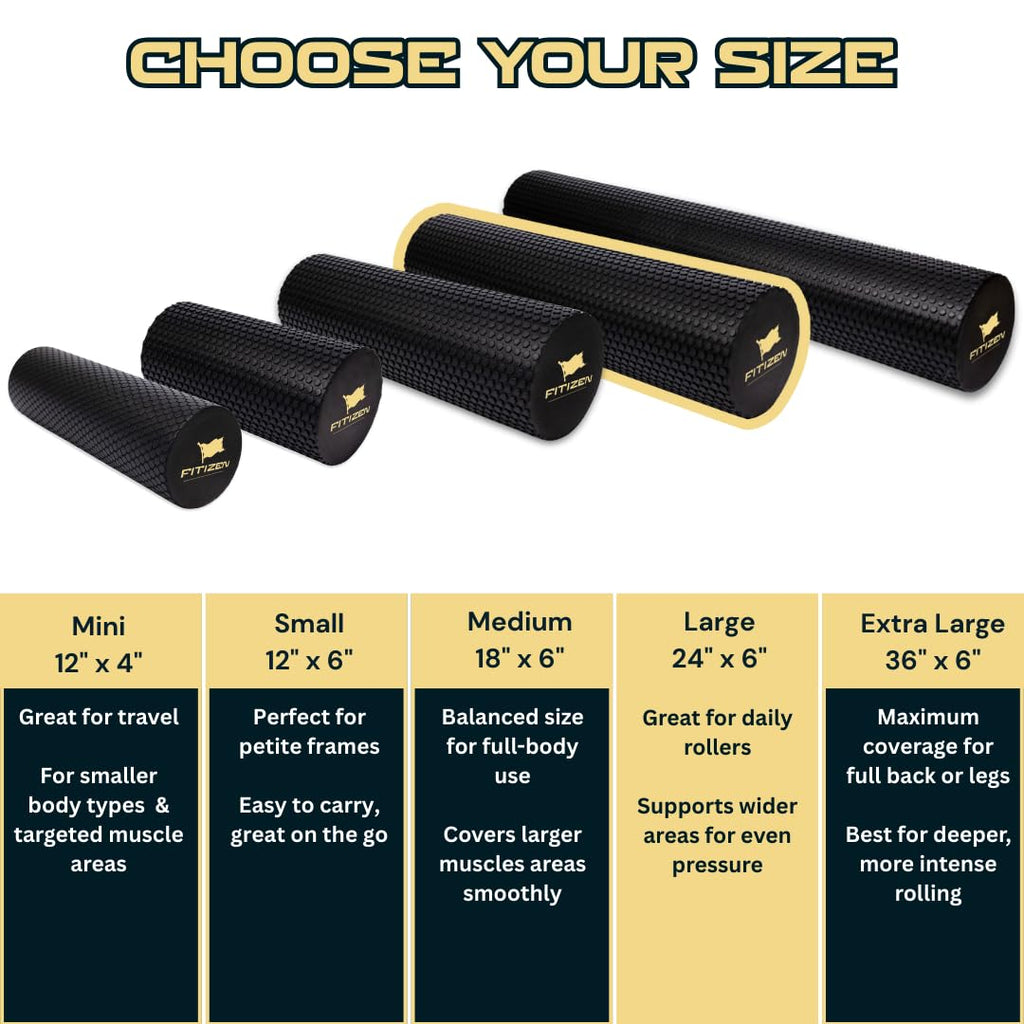 Fitizen Foam Roller – Muscle Massage Rehab Stiff Back Pain Physical Therapy Deep Tissue Firm Exercise Equipment Home Gym Stress Yoga Pilates for The Fit Citizen by FitNation
