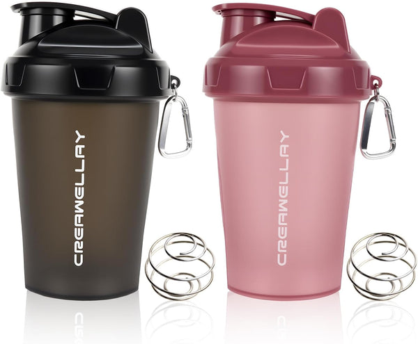 2 Pack Shaker Bottles for Protein Mixes, 17 oz Small Protein Shaker Bottle with Handle, Gym Shaker Cups with Blending Ball for Pre Workout, BPA-Free & Dishwasher Safe (Black, Pink)