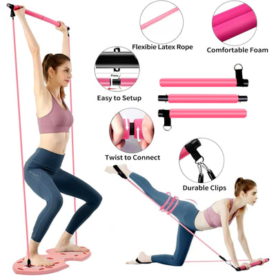 LALAHIGH Portable Home Gym System for Men and Women:Push Up Board, Pilates Bar & 20 Fitness Accessories with Resistance Bands and Ab Roller Wheel-Professional Strength Training Exercise