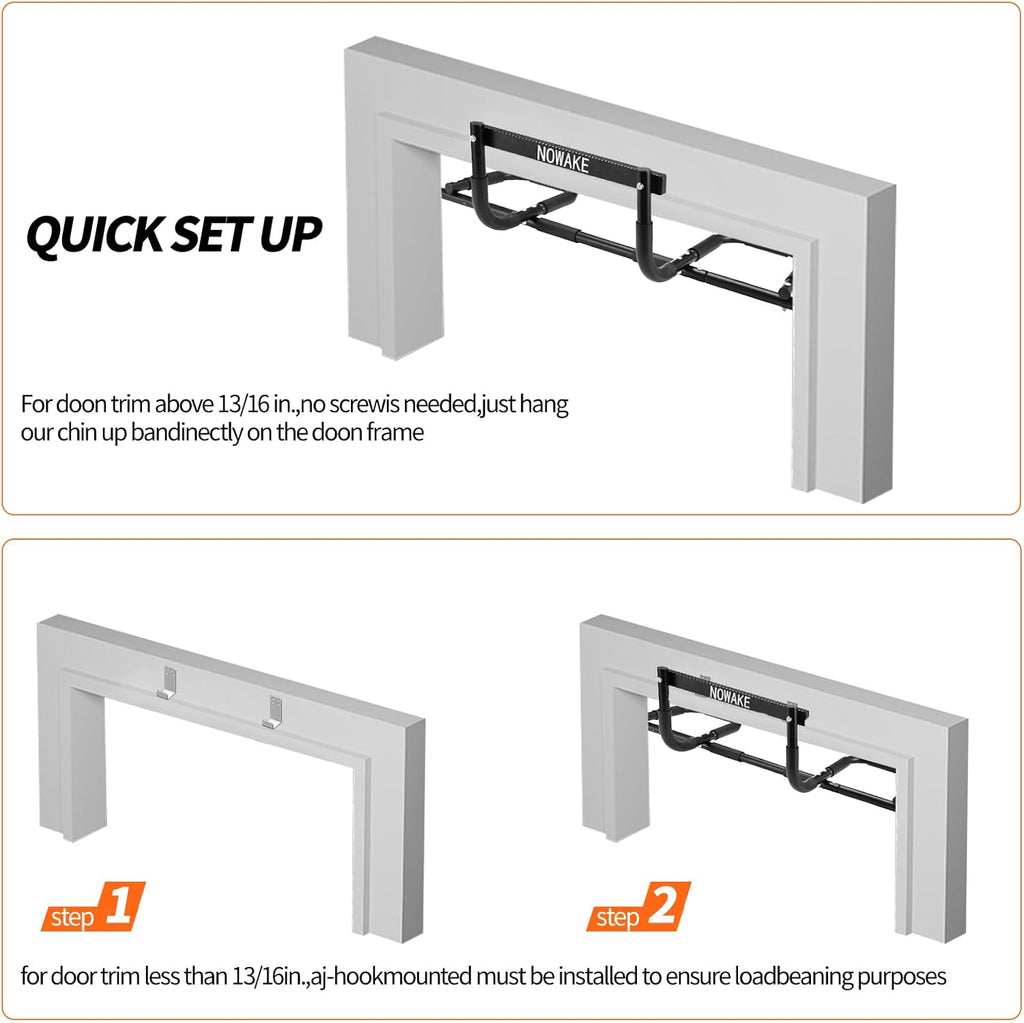 NOWAKE Pull up bar For Doorway,300lbs Heavy Duty Adjustable Width Portable Functional Ergonomic Design Door Frame Chin Up Bar With USA Patent For Home Fitness Workouts