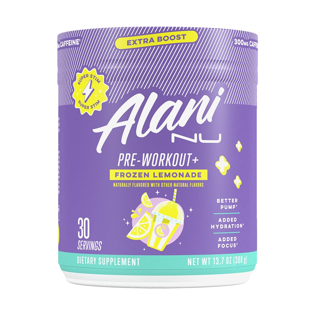 Alani Nu Pre Workout+ Powder Frozen Lemonade, Extra Boost, Sugar Free, 300mg Caffeine, L-Theanine, Beta-Alanine, Citrulline, 30 Servings