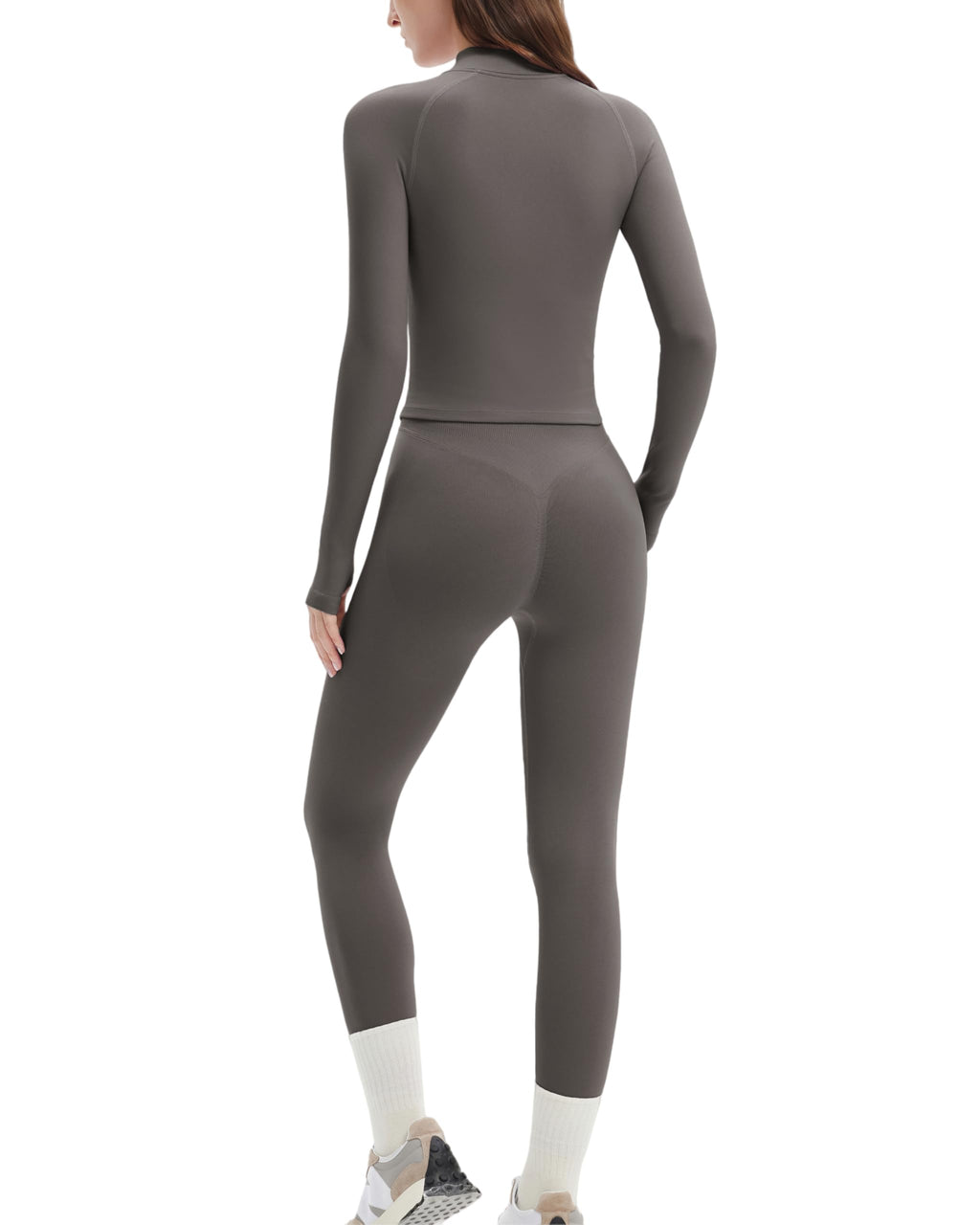 SUUKSESS Workout Sets for Women 2 Piece Seamless Long Sleeve Yoga Outfits Active Leggings Half Zippy Jacket Gym Set