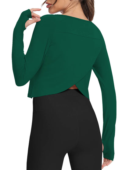 Bestisun Long Sleeve Athletic Workout Shirts Sports Yoga Gym Crop Tops for Women