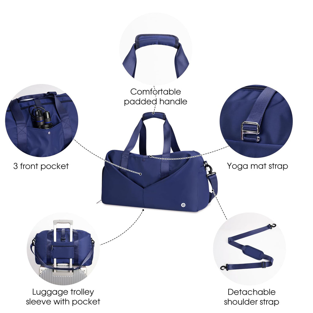 Ceneda 20" Gym Bag for Women with Wet Pocket & Shoe Compartment, Lightweight Duffel Waterproof Carry On Duffle for Travel, Yoga, Overnight (Green)