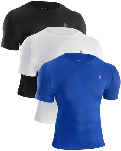 Runhit 3 Pack Men's Compression Shirts Short Sleeve Athletic T Shirt Cool Dry Workout Tops Sports Base Layer Undershirt