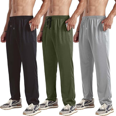 ZH 3 Pack Men's Sweatpants Open Bottom Joggers Lightweight Quick Dry Athletic Pants with Pockets for Workout & Lounge