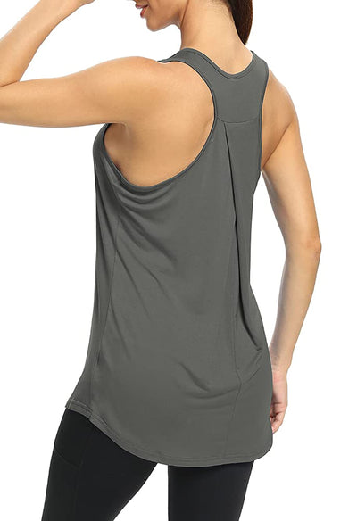 Bestisun Workout Yoga Athletic Shirts Racerback Long Tank Tops Loose fit for Women