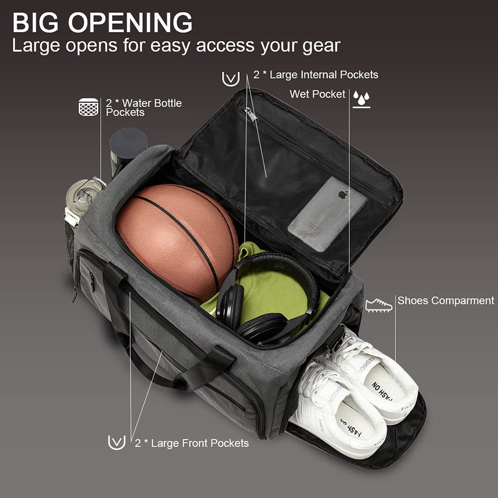 Gym Bag for Men Women, Small Fitness Workout Sports Bag with Wet Pocket & Shoes Compartment, Water Resistant Overnight Weekender Duffel Bag