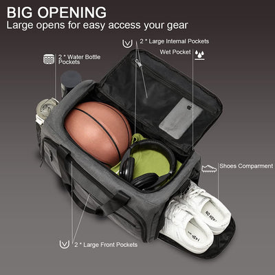 Gym Bag for Men Women, Small Fitness Workout Sports Bag with Wet Pocket & Shoes Compartment, Water Resistant Overnight Weekender Duffel Bag