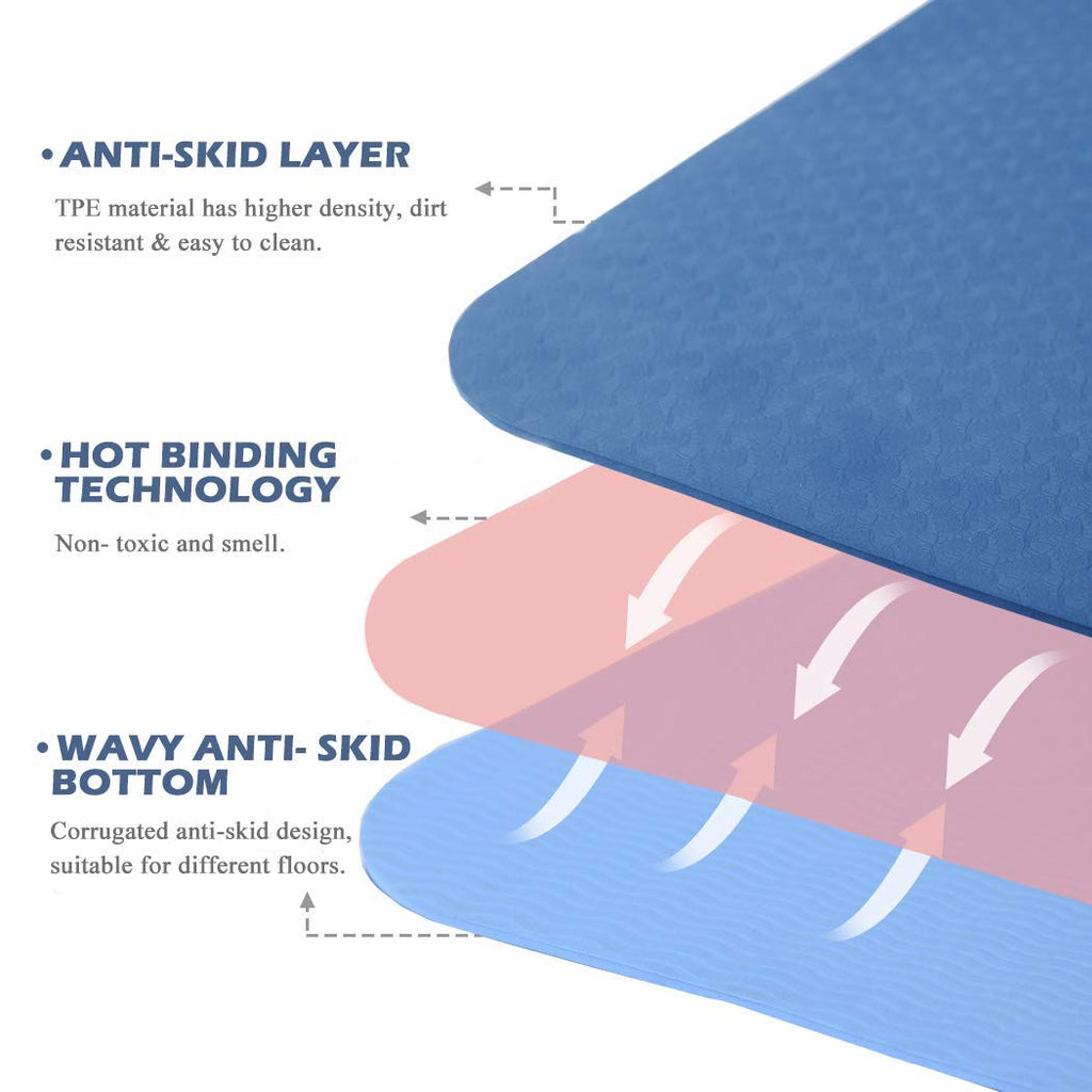 Yoga Mat Non Slip, Pilates Fitness Mats, Eco Friendly, Anti-Tear 1/4" Thick Yoga Mats for Women, Exercise Mats for Home Workout with Carrying Sling and Storage Bag