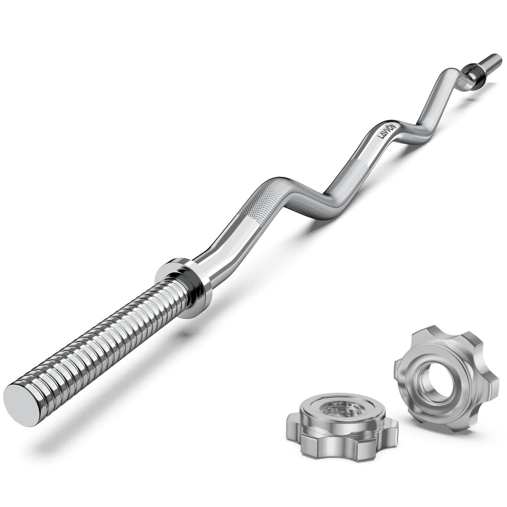 47" EZ Curl Bar Weight Lifting Bar, 1-inch Curling Bars for Weight lifting, Barbell bar for Hip Thrusts/Squats/Lunges for Gym and Home, With 2 Star Double Risk Star-nuts (220lb Weight Capacity)