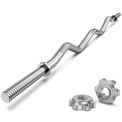 47" EZ Curl Bar Weight Lifting Bar, 1-inch Curling Bars for Weight lifting, Barbell bar for Hip Thrusts/Squats/Lunges for Gym and Home, With 2 Star Double Risk Star-nuts (220lb Weight Capacity)