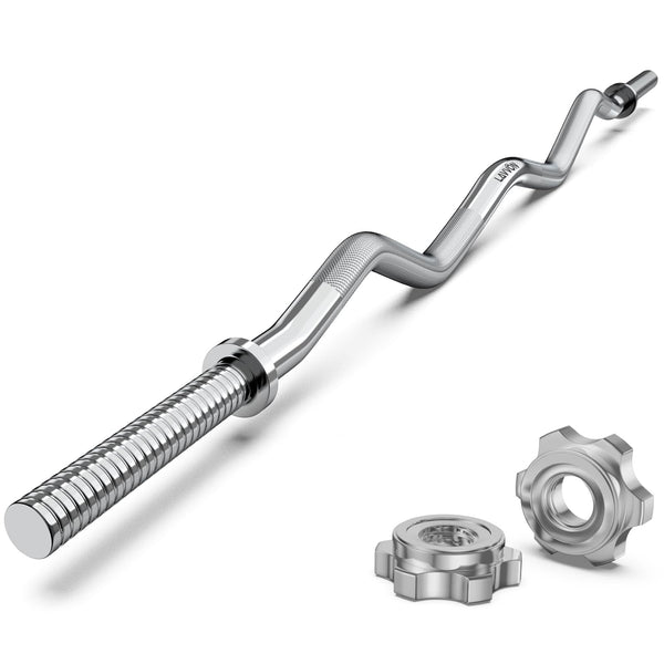 47" EZ Curl Bar Weight Lifting Bar, 1-inch Curling Bars for Weight lifting, Barbell bar for Hip Thrusts/Squats/Lunges for Gym and Home, With 2 Star Double Risk Star-nuts (220lb Weight Capacity)