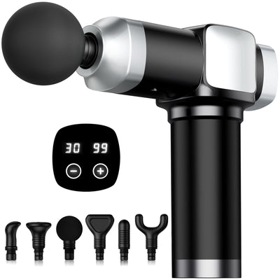 Deep Tissue Massage Gun, Portable Percussion Electric Muscle Massager for Pain Relief, Handheld Massagers with 30 Speeds & 6 Attachments for Back and Neck, Gifts for Men Women