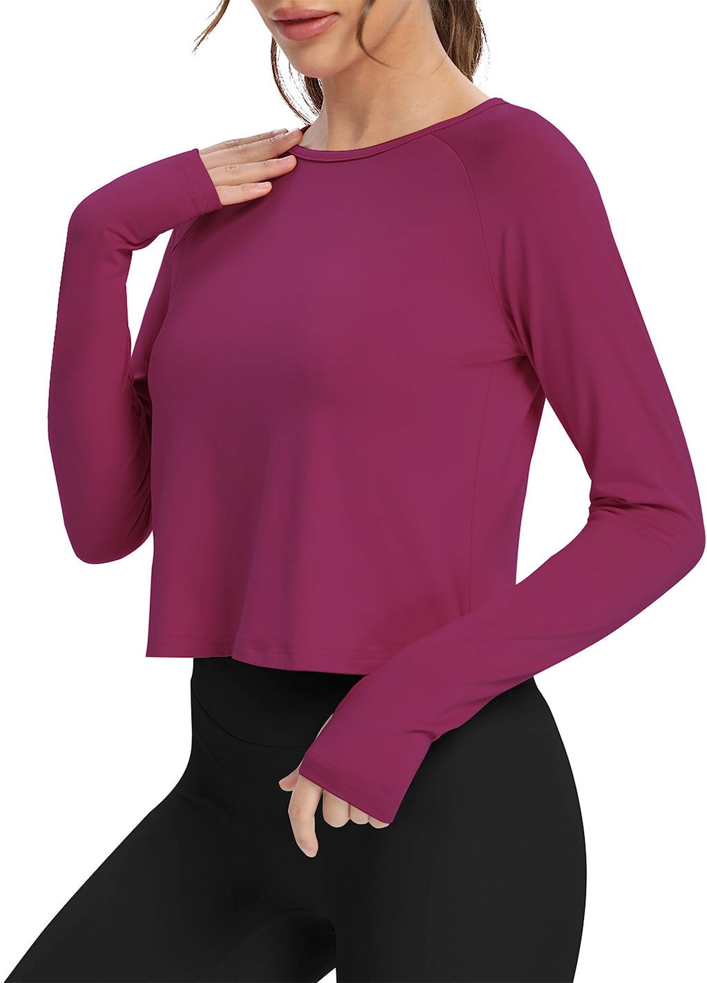 Bestisun Long Sleeve Athletic Workout Shirts Sports Yoga Gym Crop Tops for Women