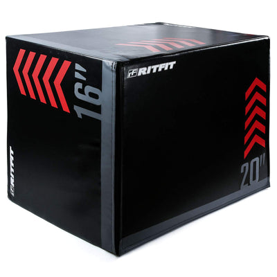 RitFit 3 in 1 Extra Firm Soft Plyo Box Foam Plyometric Box-30”x24”x20”-20"x18"x16" Heavy Duty High Density Foam Jumping Box 3 Sizes with PVC Cover,Platform for Home Gym Fitness, 440lb Weight Capacity